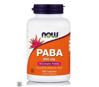 NOW FOODS PABA 500 mg (Para-aminobenzoic Acid) 100 Caps