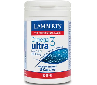 LAMBERTS Omega 3 Ultra Pure Fish Oil 1300mg Συμπλήρωμα Ιχθυελαίων για Καρδιά, Αρθρώσεις, Δέρμα & Εγκέφαλο 60 Capsules
