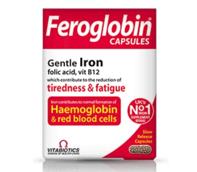 VITABIOTICS Feroglobin Gentle Iron Capsules Συμπλήρωμα Σιδήρου, Φυλλικού Οξέος 30caps