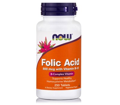 NOW FOODS Folic Acid 800mcg w/ Βιταμίνη Β-12 25mcg 250Vtabs