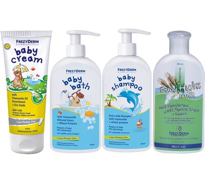FREZYDERM Πακέτο Προσφοράς Baby Cream 175ml + Hydra Milk 200ml+ Baby Bath 300ml + Baby Shampoo 300ml