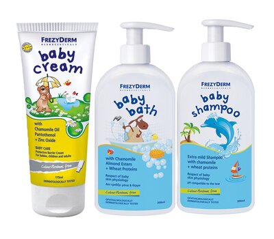 FREZYDERM Πακέτο Προσφοράς Baby Cream 175ml + Baby Bath 300ml + Baby Shampoo 300ml