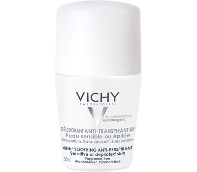 VICHY Deodorants 48ωρη Αποσμητική Φροντίδα για Ευαίσθητες ή Αποτριχωμένες Επιδερμίδες, 50ml
