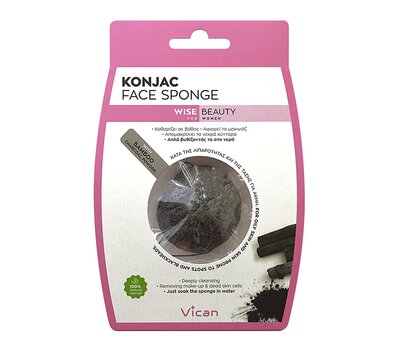 VICAN Wise Beauty KONJAC Face Sponge Bamboo Charcoal Powder Σφουγγάρι Καθαρισμού Προσώπου 1τμχ
