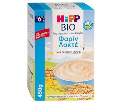  HIPP Bio Φαρίν Λακτέ Κρέμα Δημητριακών με Γάλα και Σιμιγδάλι 6m+ 450gr, fig. 1 