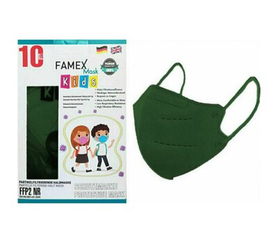  FAMEX Mask Kids Παιδικές Μάσκες Προστασίας μιας Χρήσης FFP2 NR Πράσινο 10 Τεμάχια, fig. 1 