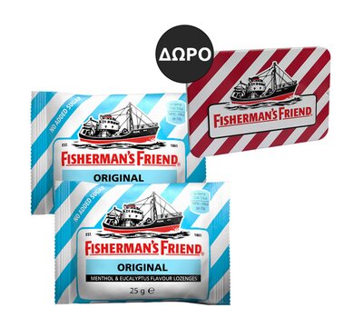  FISHERMAN'S FRIEND 1+1 Original Ευκάλυπτος & Μέντα Καραμέλες για τον Ερεθισμένο Λαιμό & (Χωρίς Ζάχαρη) 25gr + ΔΩΡΟ Μεταλλικό Κουτί Αποθήκευσης, fig. 1 