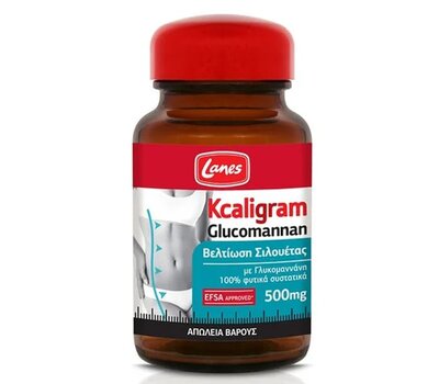  Lanes Kcaligram Glucomannan 500mg Συμπλήρωμα Διατροφής με Γλυκομαννάνη για την Βελτίωση Σιλουέτας, 60caps, fig. 1 