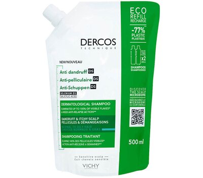  VICHY Dercos Anti-dandruff DS Σαμπουάν κατά της πιτυρίδας για Κανονικά & Λιπαρά μαλλιά Refill, 500ml, fig. 1 