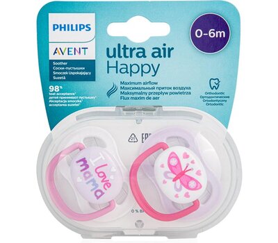  AVENT Ultra Air Happy Πιπίλα Σιλικόνης (0-6 Μηνών) Ροζ 2 Τεμάχια SCF080/02, fig. 1 