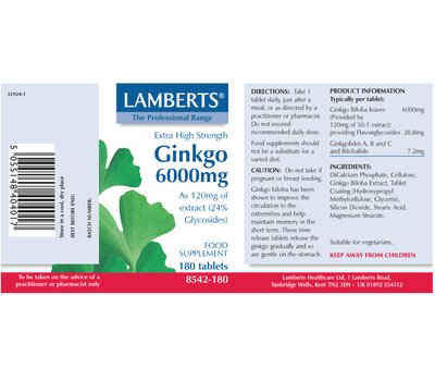  LAMBERTS Ginkgo Biloba Extract 6000mg, 180Tabs, fig. 2 