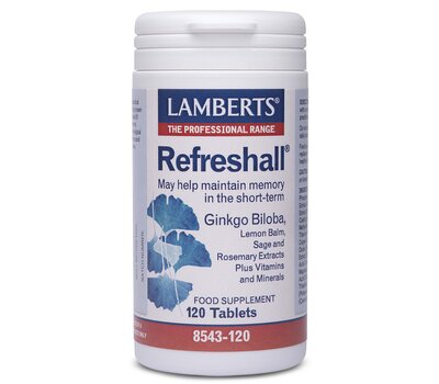 LAMBERTS Refreshall® Σύμπλεγμα με Gingko, Βάλσαμο λεμονιού, Φασκόμηλο και Δεντρολίβανο για την Ενίσχυση της Μνήμης 120 Ταμπλέτες