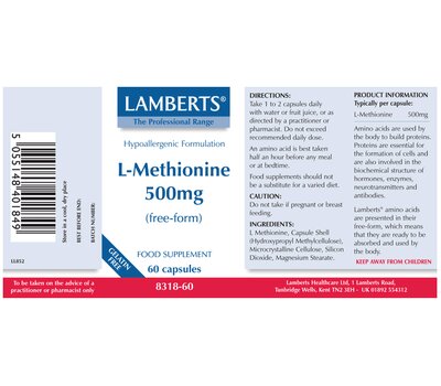  LAMBERTS L-Methionine Μεθειονίνη 500mg 60Caps, fig. 2 
