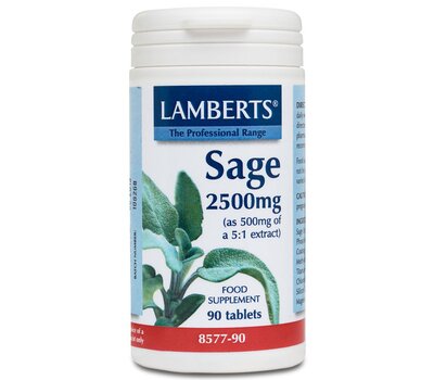 LAMBERTS Sage 2500mg Φασκόμηλο για την Διατήρηση της Μνήμης και την μείωση των Συμπτωμάτων Εμμηνόπαυσης 90 Ταμπλέτες