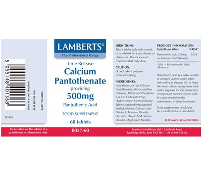  LAMBERTS Calcium Pantothenate 500mg (B5) 60Tabs, fig. 2 